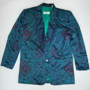 Vintage Silk Paisley Boho Miami Mob Wife Blazer Size 6
